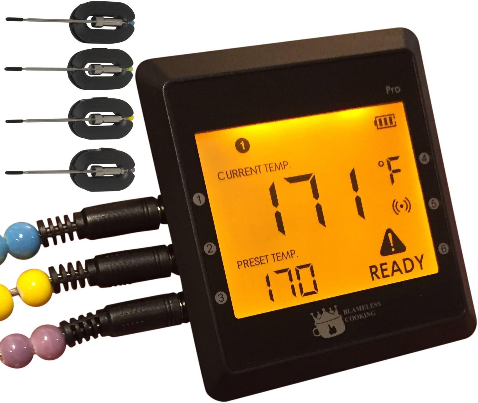 Best Digital Meat Thermometer, Max 6-Probe Smart Bluetooth Wireless Remote Thermometer 300 Feet Away w/Phone APP Alarm/Timer, 4 Stainless Steel Probes for Kitchen Oven, BBQ Grill, Smoker