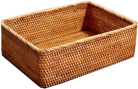 Amazon 収納かご 浅型 収納バスケット 天然素材 手編み 小物収納 小物 書類 S 籐手作り 収納バスケット スタイル オフィス 寝室 車 収納ボックス 小物入れ 重なるラタン長方形バスケット 多用途 大容量 長方形 日用品 収納ボックス 収納ケース ボックス オンライン通販