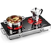 Cooksir 2 Burner Electric Cooktop 110V Countertop Burner 2000W Shared Power | 24 Inch Two Bunrer Electric Stove Top Portable with Child Lock, Timer, Knob Control, 120V Plug in, Suitable for RVs, Dorms