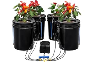 TGRASOL Hydroponics Growing System Kit with Top Drip 5 Gallon 4-Bucket Recirculating DWC Hydroponic System Kit Not Easy to Leak for Growing Plants Indoors and Outdoors (4-Bucket+Top Drip)