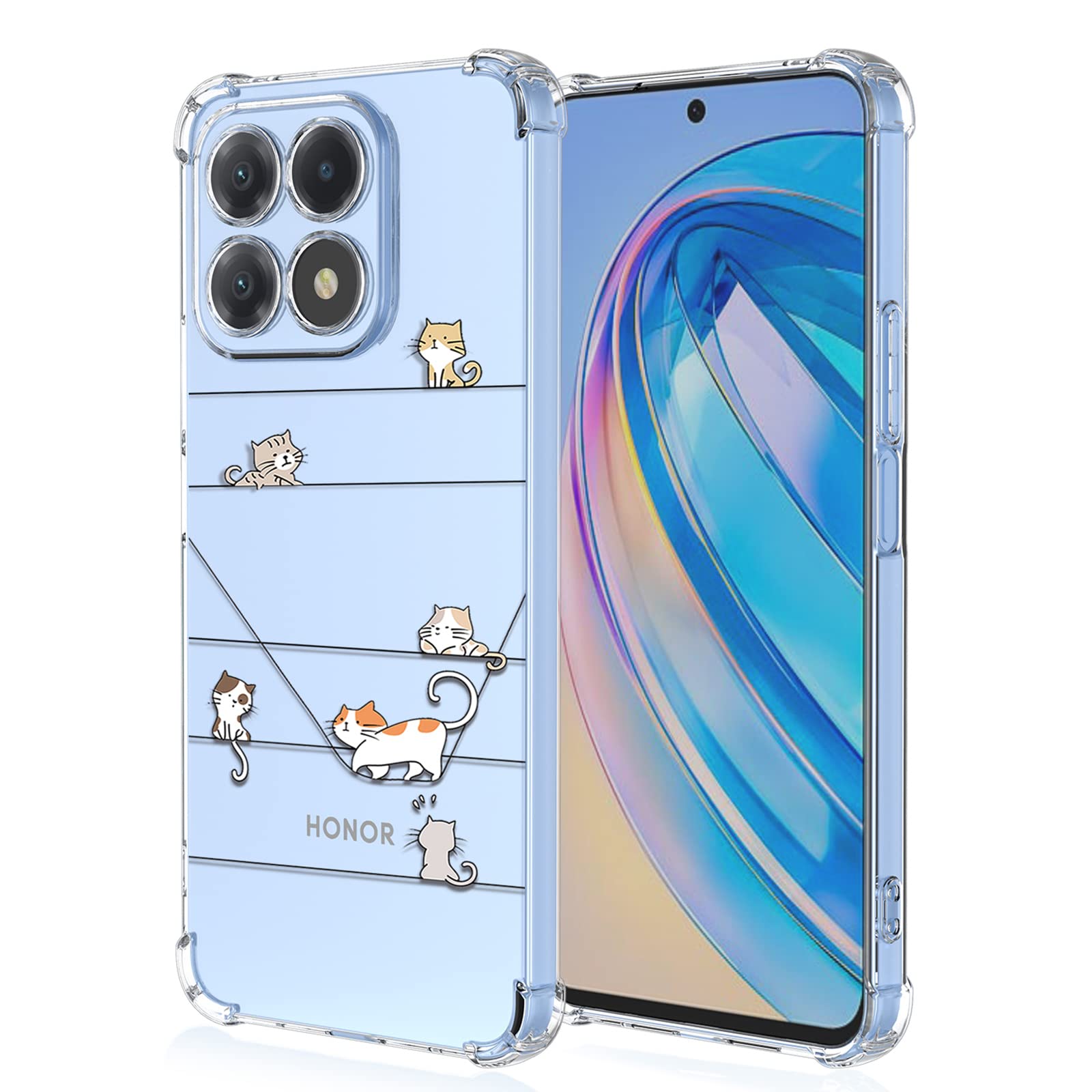 XINYEXIN Clear Case for Honor X8a Cute Cat Pattern Design Slim Shockproof Transparent Soft TPU Bumper Case Protective Cover - Kitten — image 1