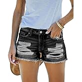 MIFOCAL Women's Mid Rise Ripped Stretchy Jean Shorts Frayed Raw Hem Casual Denim Shorts
