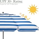 CHRISTOW Beach Umbrella 2m Tilting Parasol UV 30+ with Bag Blue Striped view 4