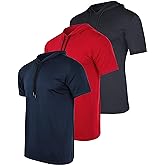 Real Essentials 3 Pack: Men's Dry Fit Short Sleeve Active Athletic Hoodie Pullover Sweatshirt (Available in Big & Tall)