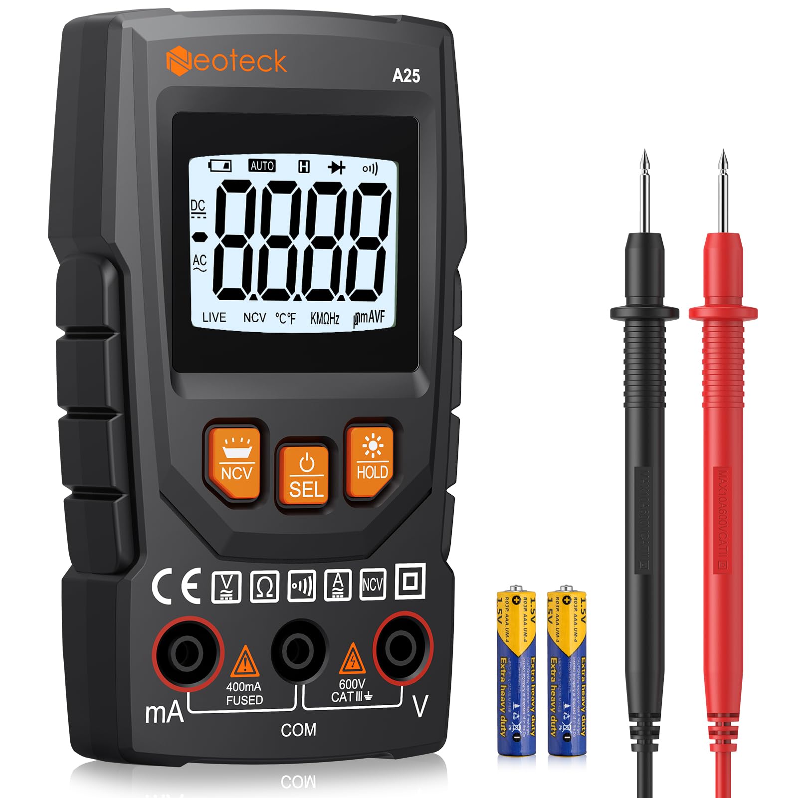 Neoteck Digital Multimeter 4000 Counts NCV Smart Multimeter Auto-Ranging Voltage Tester Measures AC/DC Current Voltage Resistance Continuity