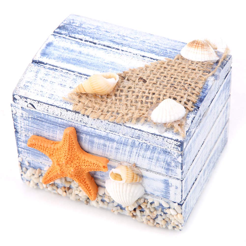 Fdit Small Storage Case Mediterranean Style Candy Box Wooden Jewelry Box, Classical Portable Wooden Box for Office, Desktop Decoration