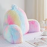 Jillche Bed Fluffy Fur Reading Pillow for Adults & Kids Unisize, Stylish College Essentials for Girl, Fuzzy Back Pillow for Sitting in Bed, Adorable Gift for Teens, Bed Rest Sit Up Arm Support Pillow