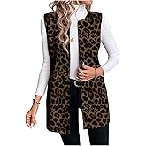 GORGLITTER Women's Plus Size Cheetah Print Long Blazer Vest Trendy Sleeveless Leopard Jacket Business Casual Outfits