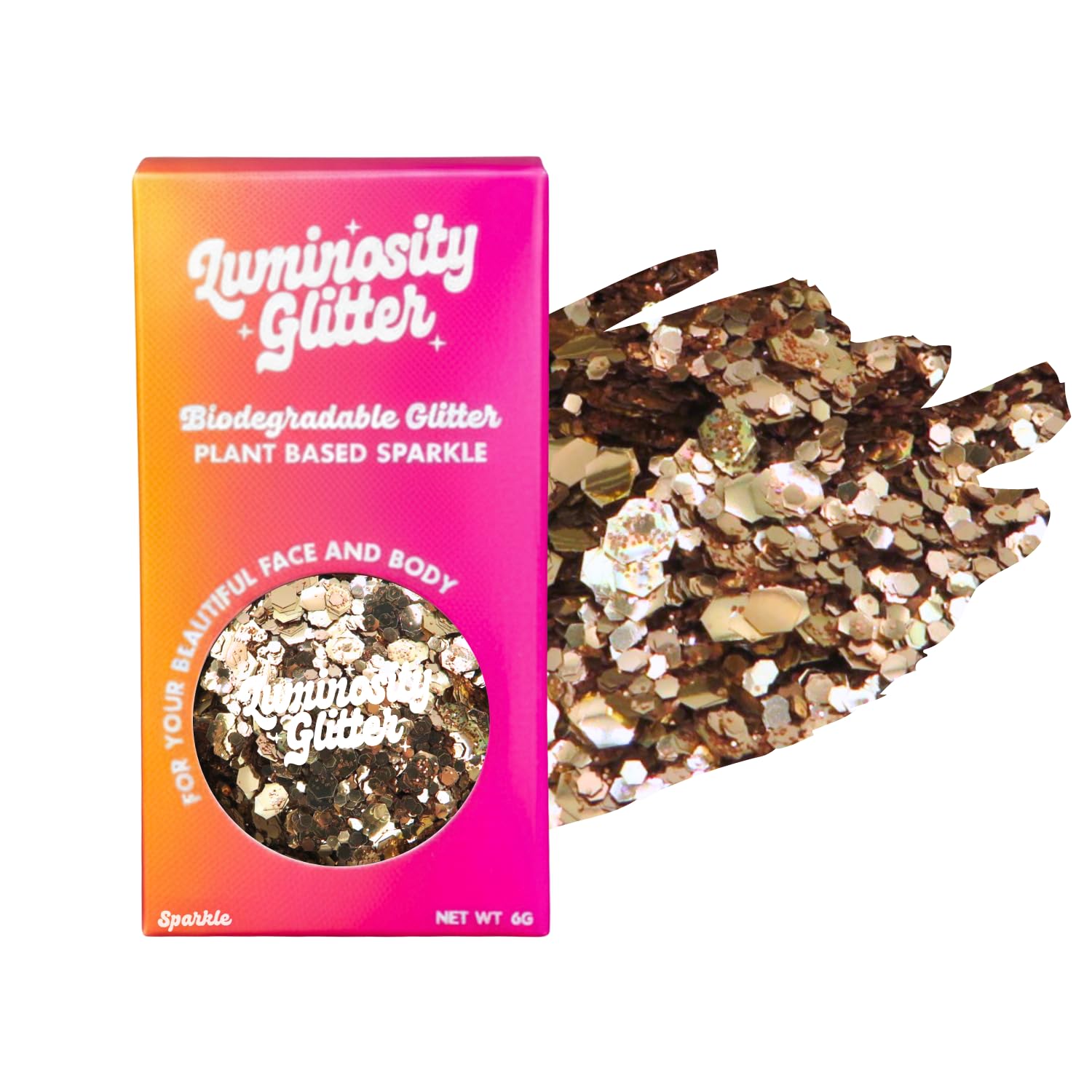 Rose Gold Eco Glitter, Loose Glitter for Your Face and Body, 6 Gram Pot of Biodegradable Glitter, Makeup that is Vegan Friendly