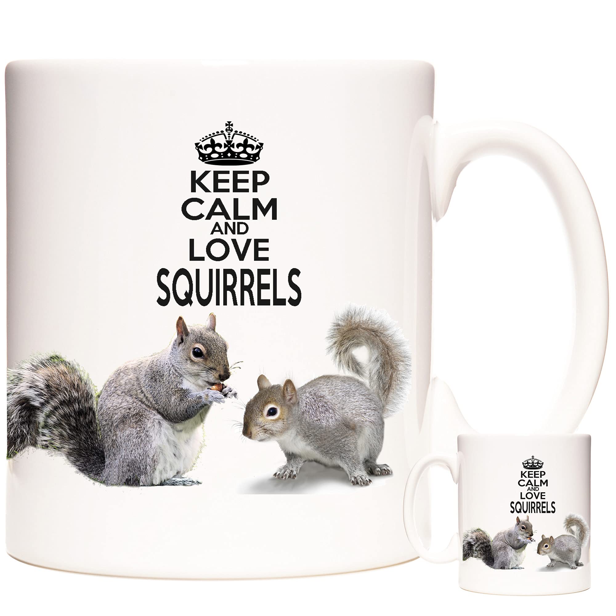 Grey Squirrel Mug, Keep Calm and Love Squirrels. 11oz Ceramic Squirrel Gift Mug.