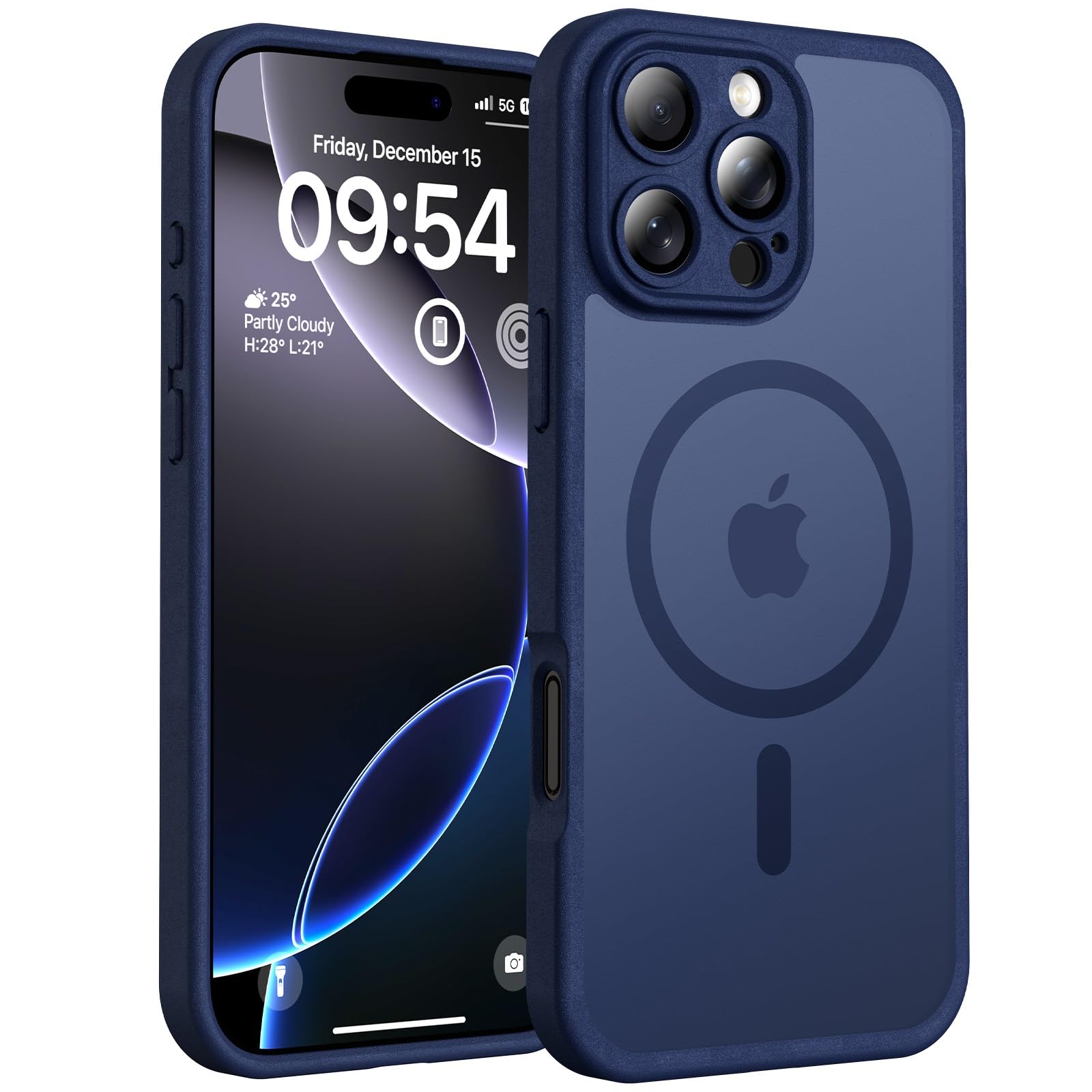 TOCOL Magnetic for iPhone 16 Pro Max Case 6.9-Inch, Fit for MagSafe, Upgraded [Full Camera Protection], [14FT Military Grade Drop Tested] Shockproof Translucent Matte Back Phone Cover (Dark Blue)