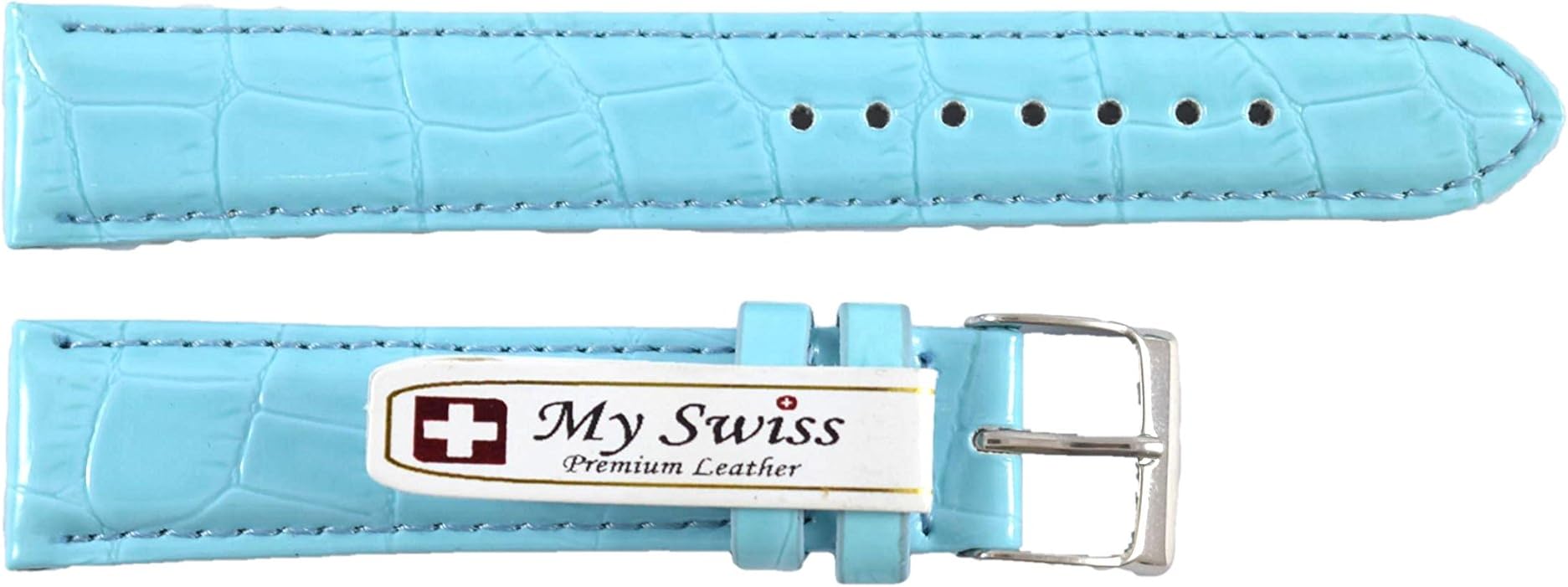 NP Watch Band Leather Watch Band Crocodile Pattern Width 18 mm. Blue Color