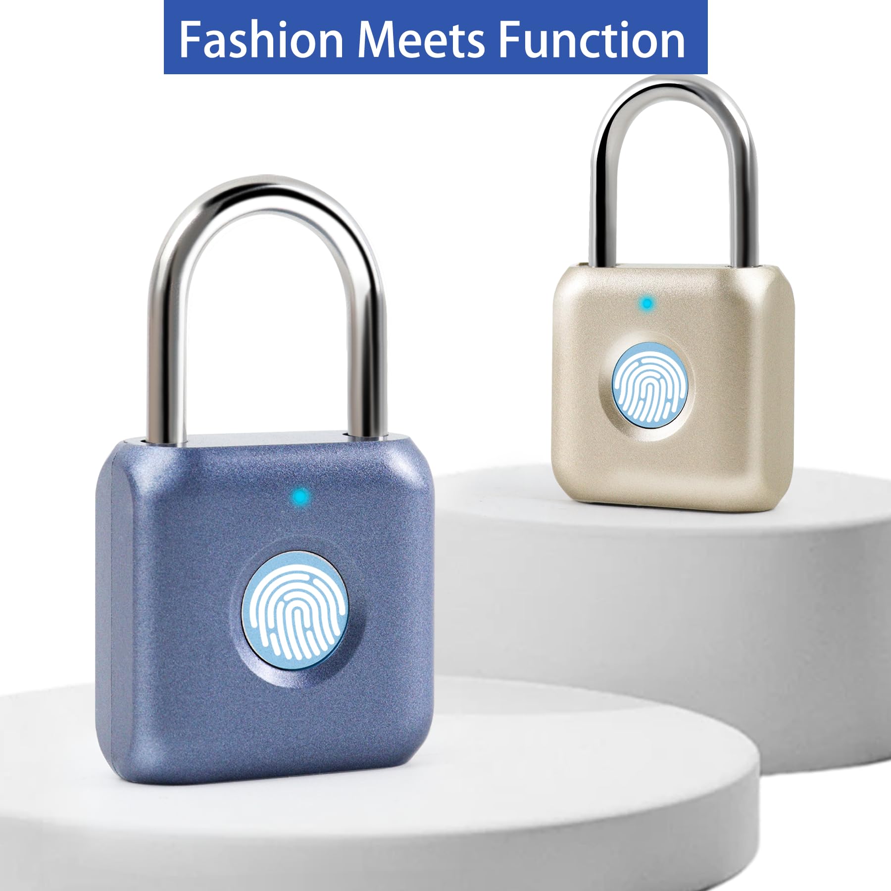 Fingerprint Padlock, Keyless Biometric Lock, Water-Resistant, USB Rechargeable Smart Lock for Bookcases, Bikes, Sports Lockers, Storage, Blue
