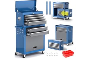 AIRAJ PRO Rolling Tool Chest,8-Drawer Tool Chest with Wheels, Removable Toolbox Organizer,Detachable Large Tool Storage Cabinet with Lock & 10 Hooks & 7 Drawer Organizers,Suit for Garage,Warehous