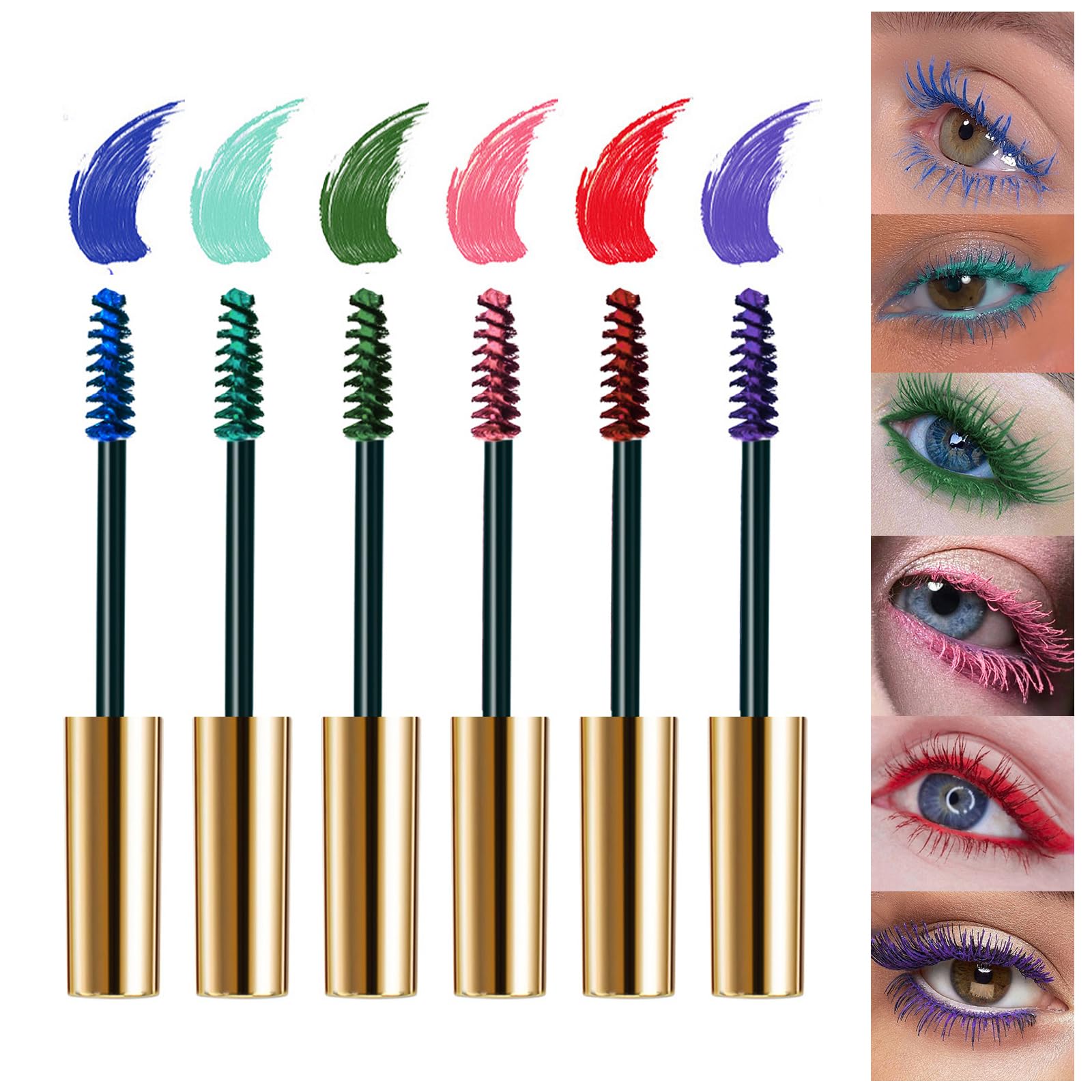 Colour Mascara Set, 6Pcs Rainbow Colorful Waterproof Mascara, Long Lasting Thick Mascara, 4D Fiber Lash Lengthening, Volumizing, Halloween Xmas Make Up Gift for Women Girls