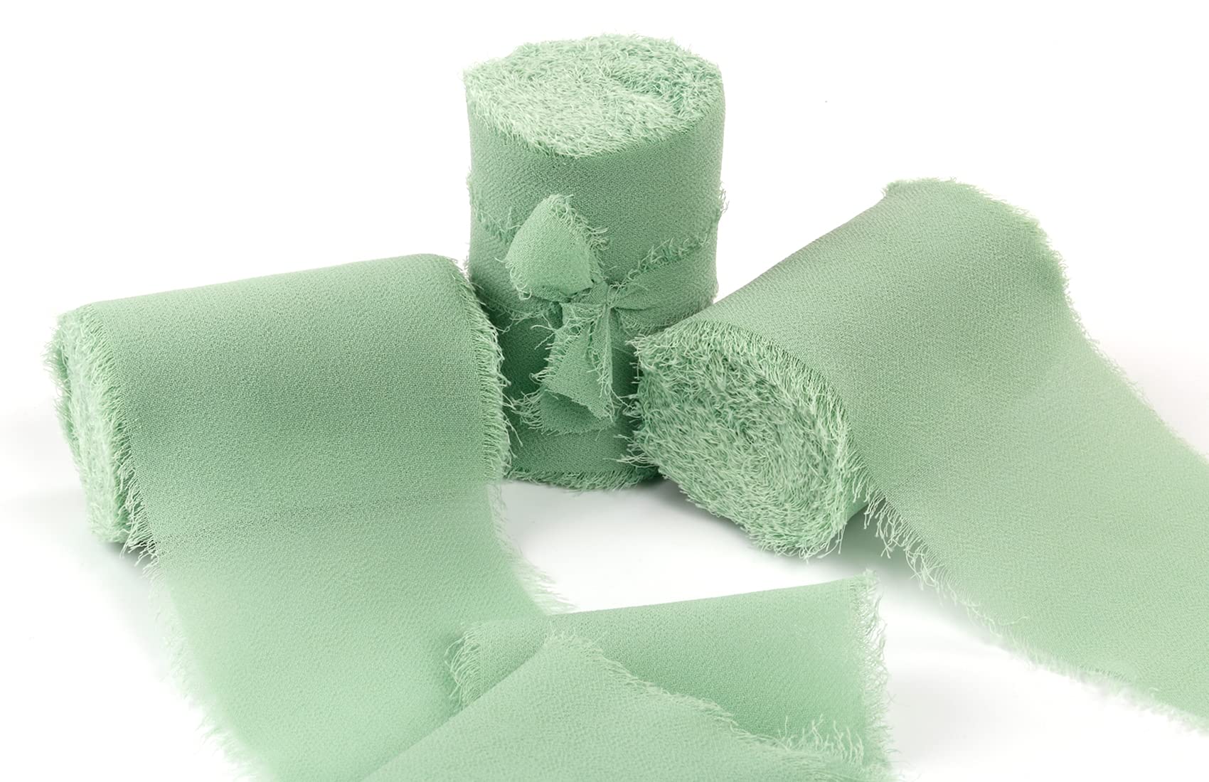 Joycrosso 3 Rolls Handmade Fringe Chiffon Ribbon Frayed Edges Mint Ribbon 60mmX4.5Meter, Great for Wedding Invitations, Bridal Bouquets, Decor Tie Gifts Wrapping, DIY Crafts
