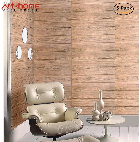 Arthome 5 Pack Brown Wood Decorative Foam Wall Panels Peel And
