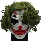 foymi Cyber Clown Mask with Green Wig | Futuristic Punk Mask Cosplay for Men White and Red, Techwear Helmet for Costume Accessory
