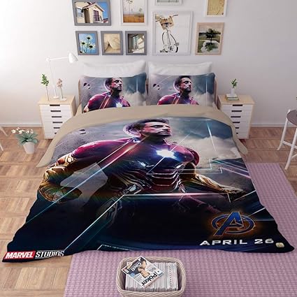 Evday 3d Marvel Avengers Duvet Cover Set Heavy Duty Microsoft Fiber Comfortable Kids Bed Set Including 1duvet Cover 2pillowcases King Queen Full Twin