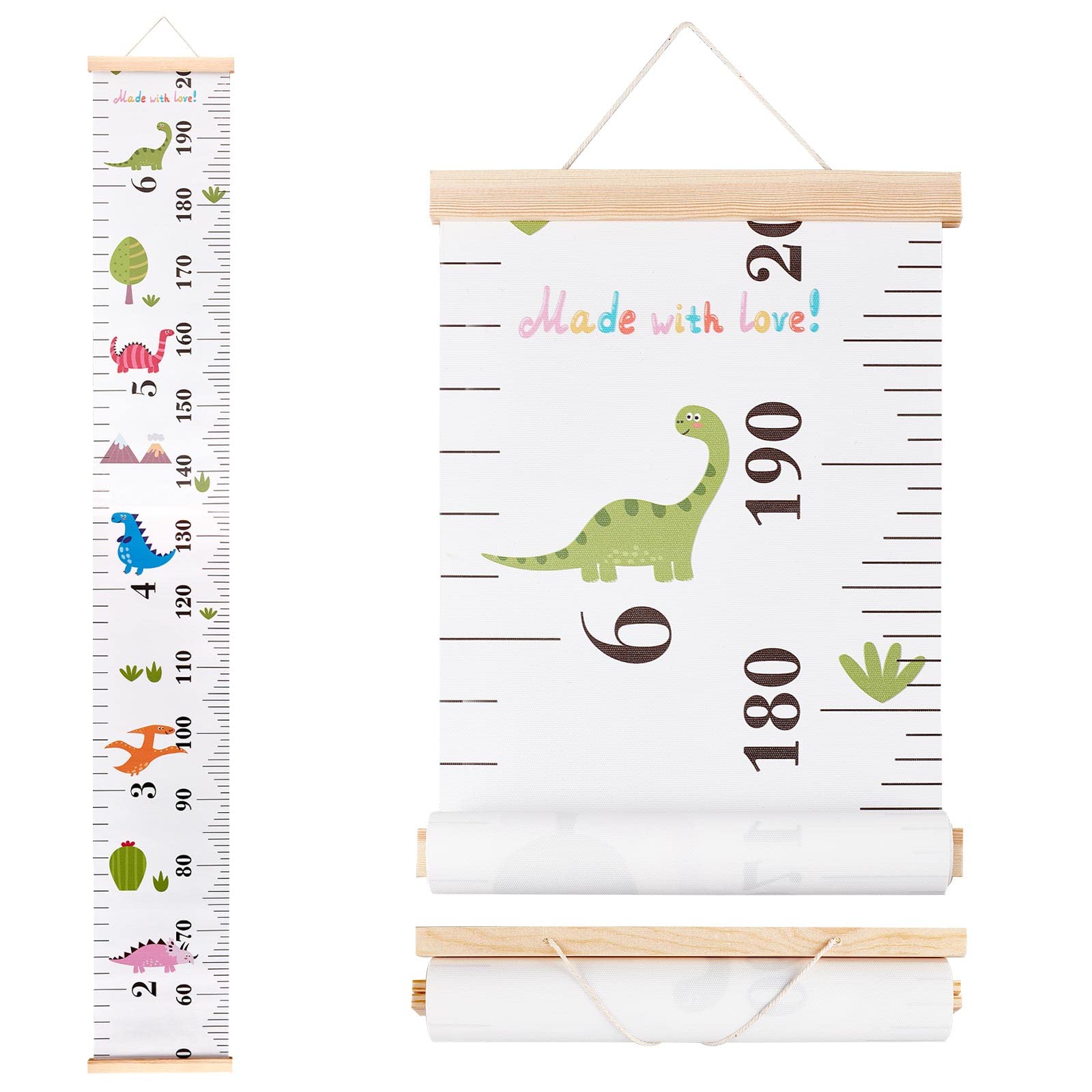 CREATCABIN Dinosaur Growth Chart Fabric Canvas Height Measurement Ruler Wood Frame Hanging Removable Cartoon Wall Rulers for Home Living Room Decoration Nursery Decor Gift 8.39 x 59 Inch
