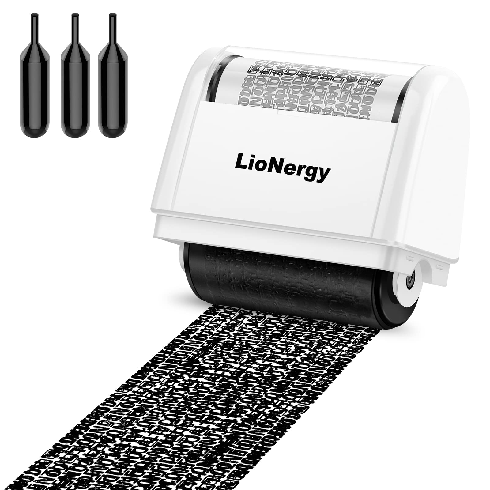 Identity Protection Roller Stamp LioNergy 1.5 Inch Roller Identity Theft Prevention Security Stamp with 3 Refills - White