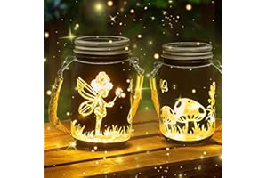 MLOQI Fairy Garden Accessories 2 Pack Solar Fairy Lights Solar Lanterns Outdoor Decorations for Patio Waterproof Mason Jar Lights Christmas Gift (Warm White)