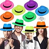 48 Pieces Neon Mafia Style Party Hats - Bright Dress Hats for Gangster Music Disco Birthday, Photo Booth Props and Favors