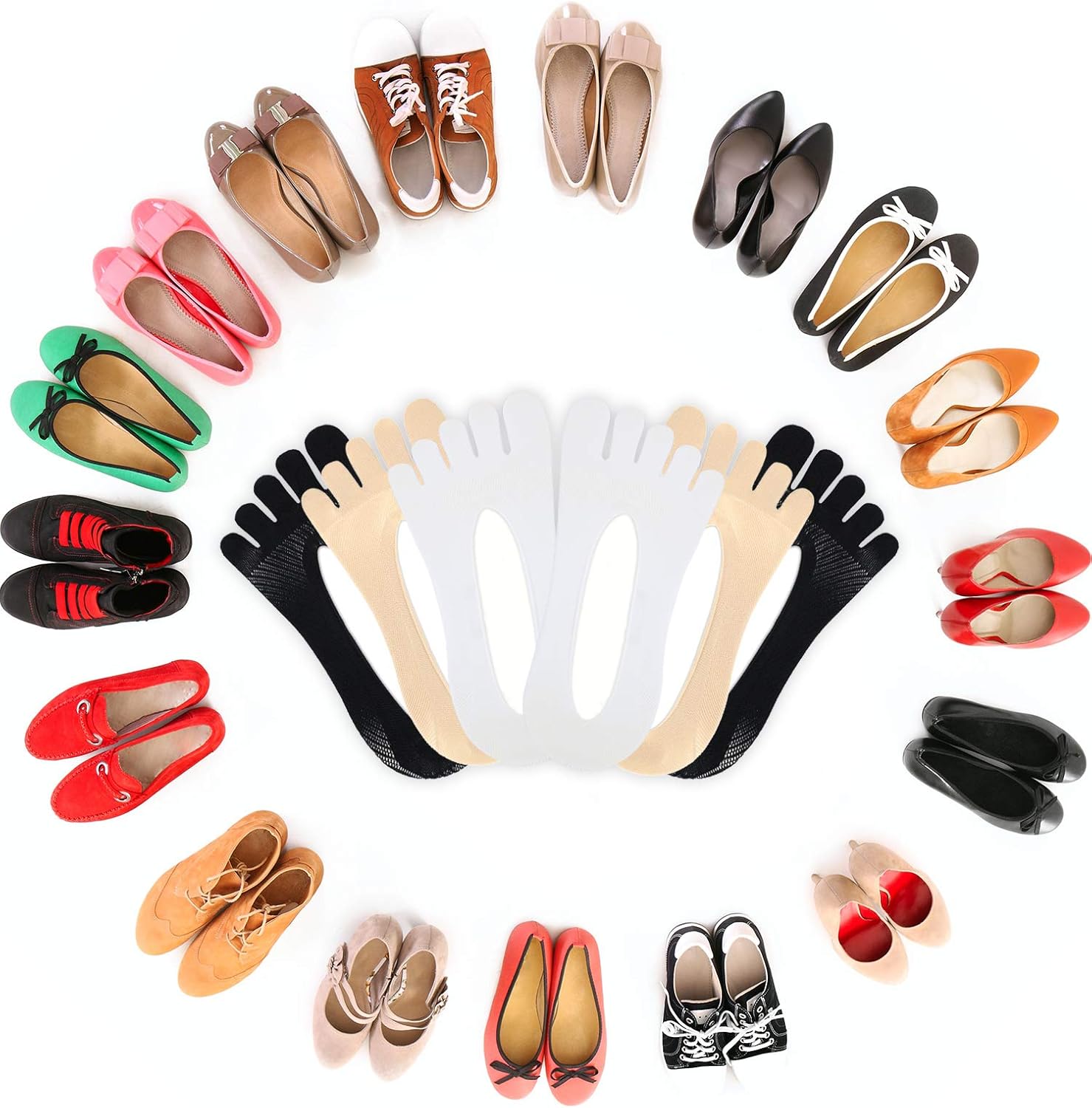 Pangda 6 Pairs Women Toe Socks No Show Full Five Finger Socks Low-cut Liner Socks with Gel Tab (Color Set 1) at  Women’s Clothing store