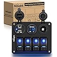Nilight - 90117G 4 Gang Rocker Switch Panel Waterproof Pre-Wired Aluminum Switch Panel with Dual USB Cigarette Lighter Socket Voltmeter12V-24V DC ON Off Switch Panel for Cars Rvs Trucks, Blue