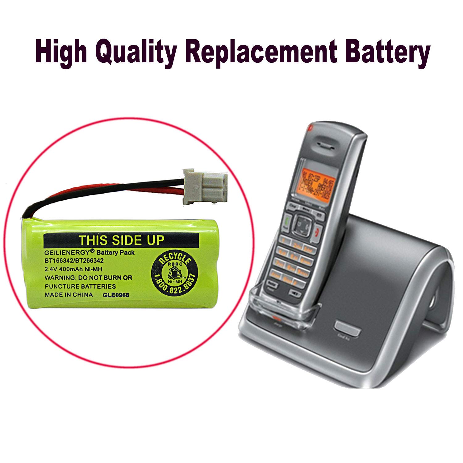 GEILIENERGY NiMH 2.4V 400mAh Battery Compatible with BT-166342 BT-266342 BT-162342 BT-262342 BT183342 BT-183342 Sanik 2SN-AAA40H-S-X2 CS6719-2 Cordless Phone (Pack of 3)