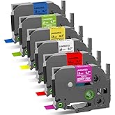 Replacement for Brother P-Touch Label Tape 3/4 Inch TZ Tape 18mm 0.7 Inch Laminated Colored Label Maker Tape Compatible with Brother PT-D400 PT-D610BT PT-D410, White/Red/Yellow/Blue/Green/Pink, 6PK