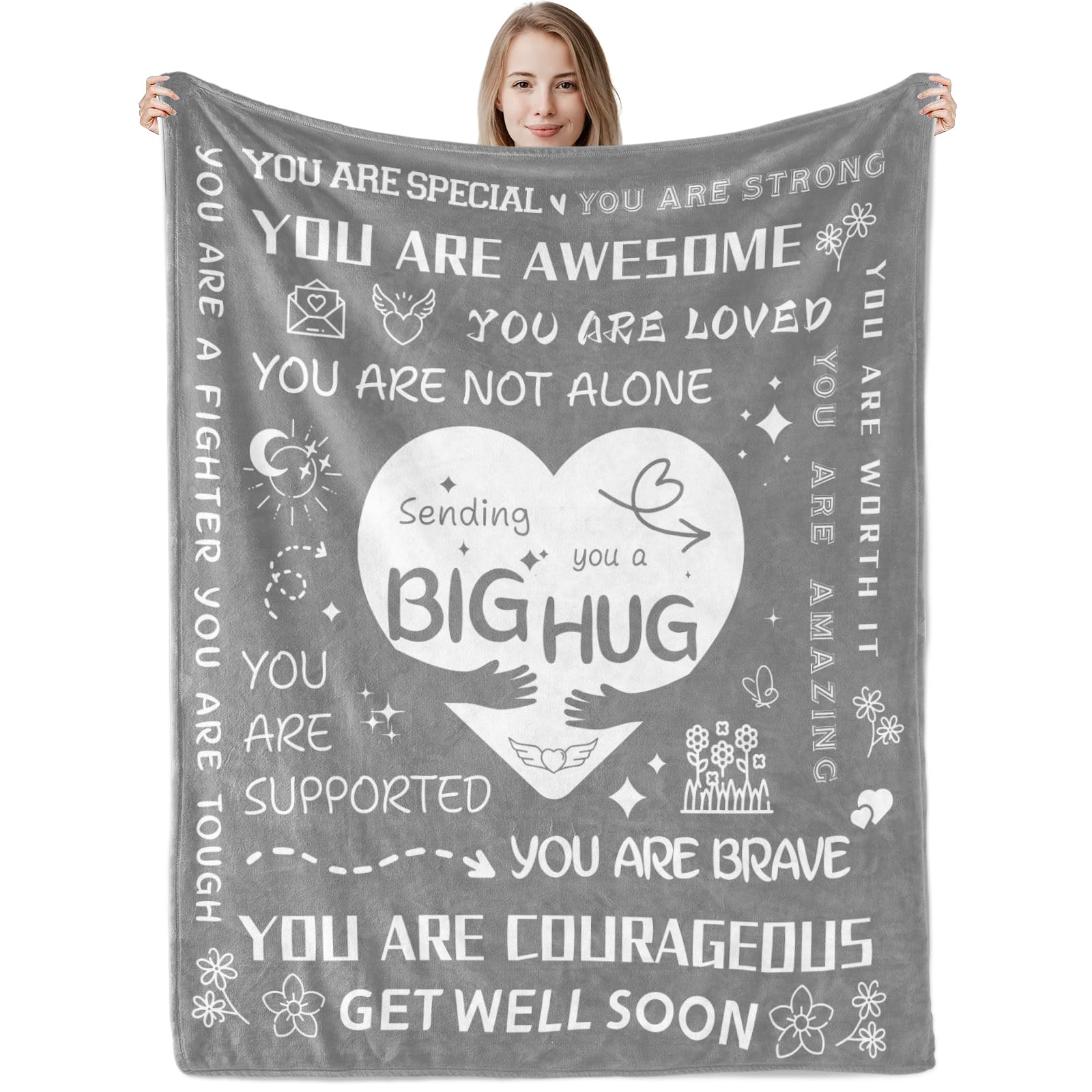 Get Well Soon Gifts for Men or Women,Inspirational Gift Blanket for Her Him Cheer up Gifts Hug Healing Blanket Feel Better After Surgery Gifts Thinking of You Gifts for Coworker Friend Sister 50"X60"