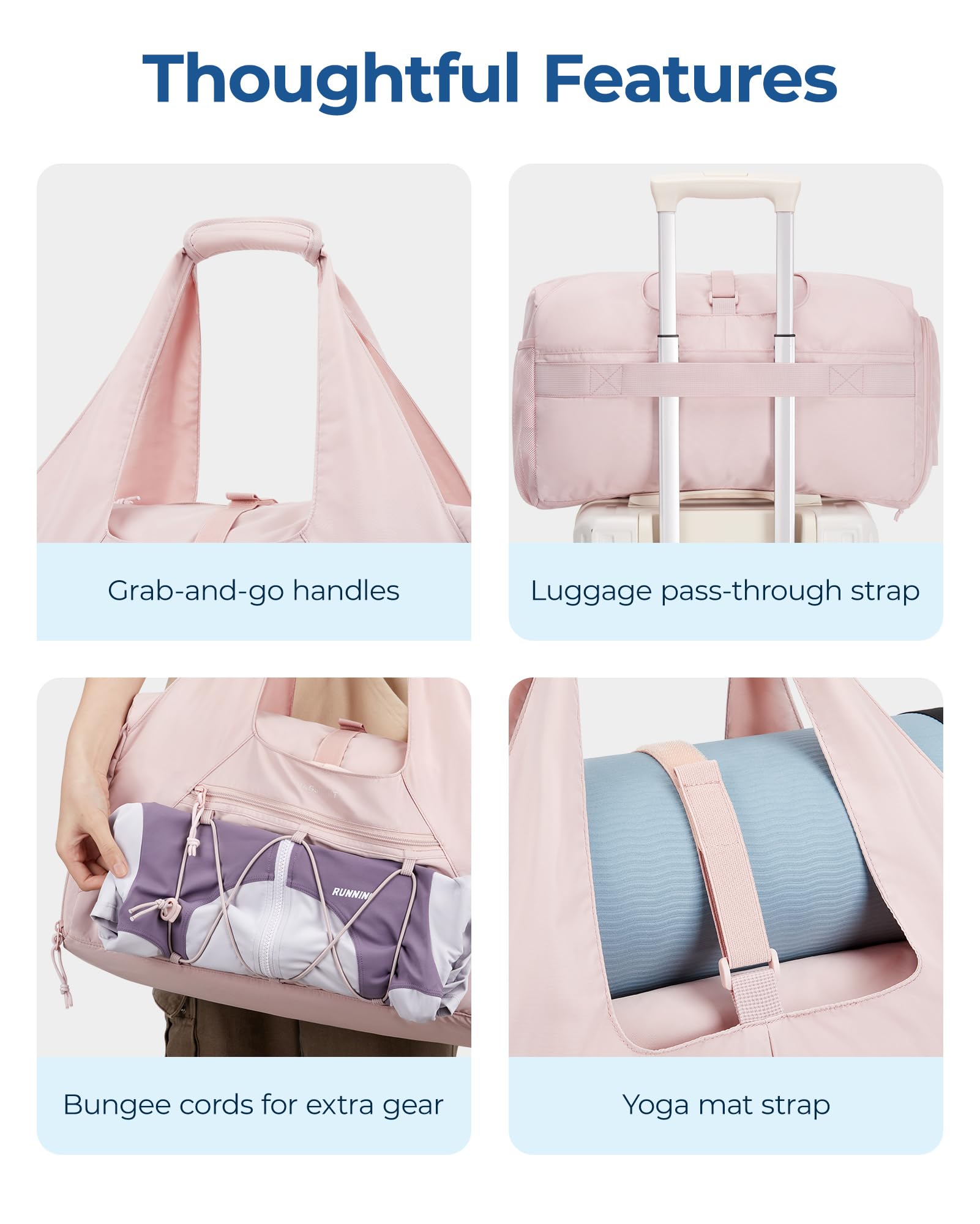 BAGSMART Gym Bag for Women, Lightweight Duffel with Shoe Compartment, Tote Bag with Wet Pocket for Yoga Travel, Pink