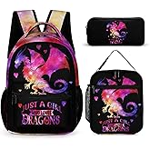 Dragon Backpack with Lunch Box & Pencil Case, 16 Inch Cute Dragon Bookbag for Kids Girls Boys School, School Backpack for Students Children, Lightweight, Large Capacity
