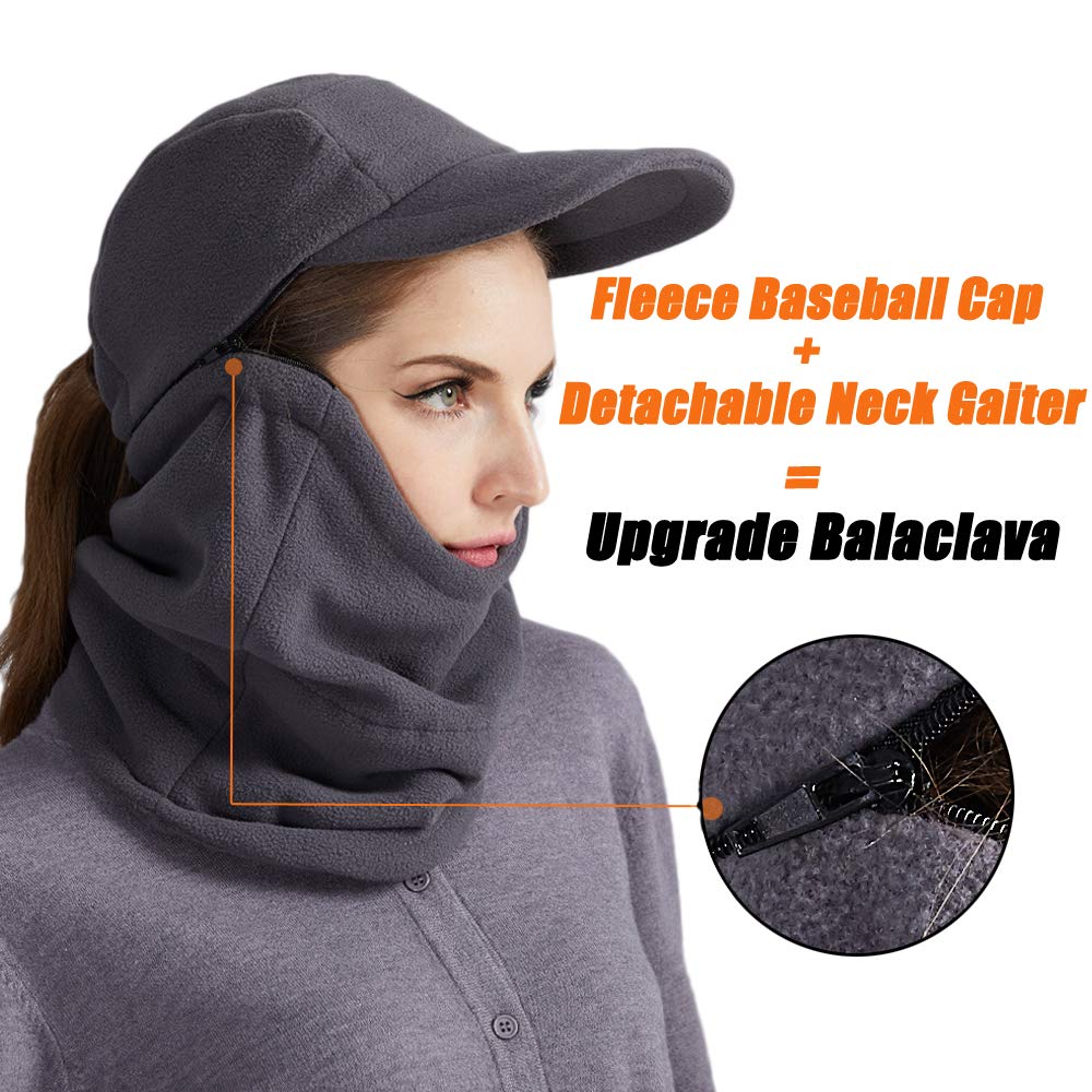 ToVii Winter Fleece Balaclava Hood Sets Ski Face Mask with Detachable Neck Warmer Windproof Thermal Protective Headgear Cap Grey