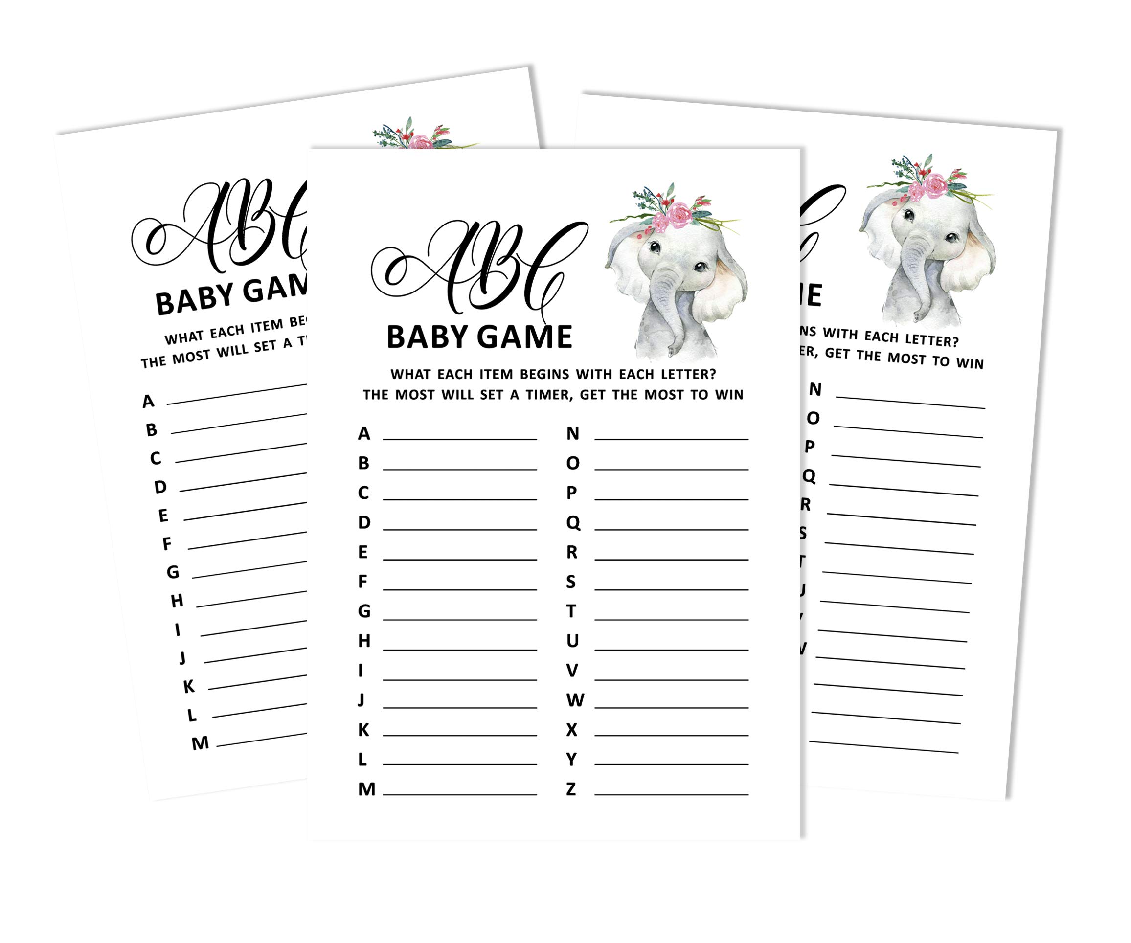 Inkdotpot Baby Shower Game Set Of 50 Baby Alphabet ABC Game Baby Elephant Girl Jungle Animals Party Supplies