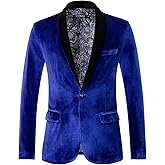 WZIKAI Mens Velvet Blazer Slim Fit One Button Solid Suit Jacket Sport Coat for Wedding Prom Dinner Party