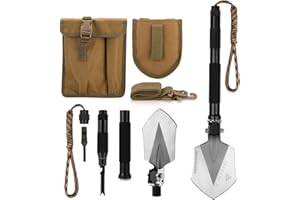 FiveJoy Professional Survival Shovel Multitool - Portable Collapsible Tactical Tool - Entrenching Backpack Equipment for Hiking Camping Car (Shovel C1)