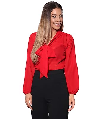 KRISP Damen Transparente Chiffon Schluppenbluse