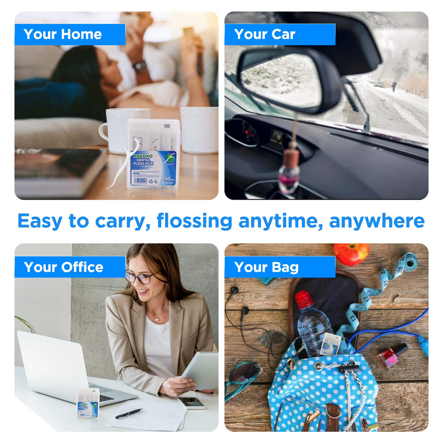 Dental Floss Picks, High Toughness Toothpicks Sticks Individual Package 4-Pack(200pcs) Clean/Heathy Dentalpicks Perfect for Family,Hotel,Travel