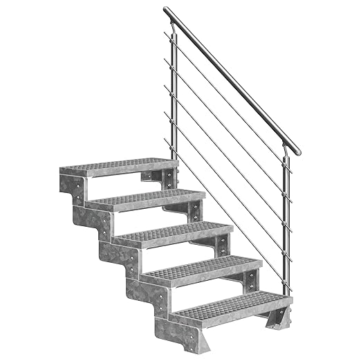 DOLLE Außentreppe Gardentop mit 5 Stufen | Geschosshöhe 90-110 cm ? Stufenauflage Gitterroststufen ? Stufenbreite: 100 cm | m