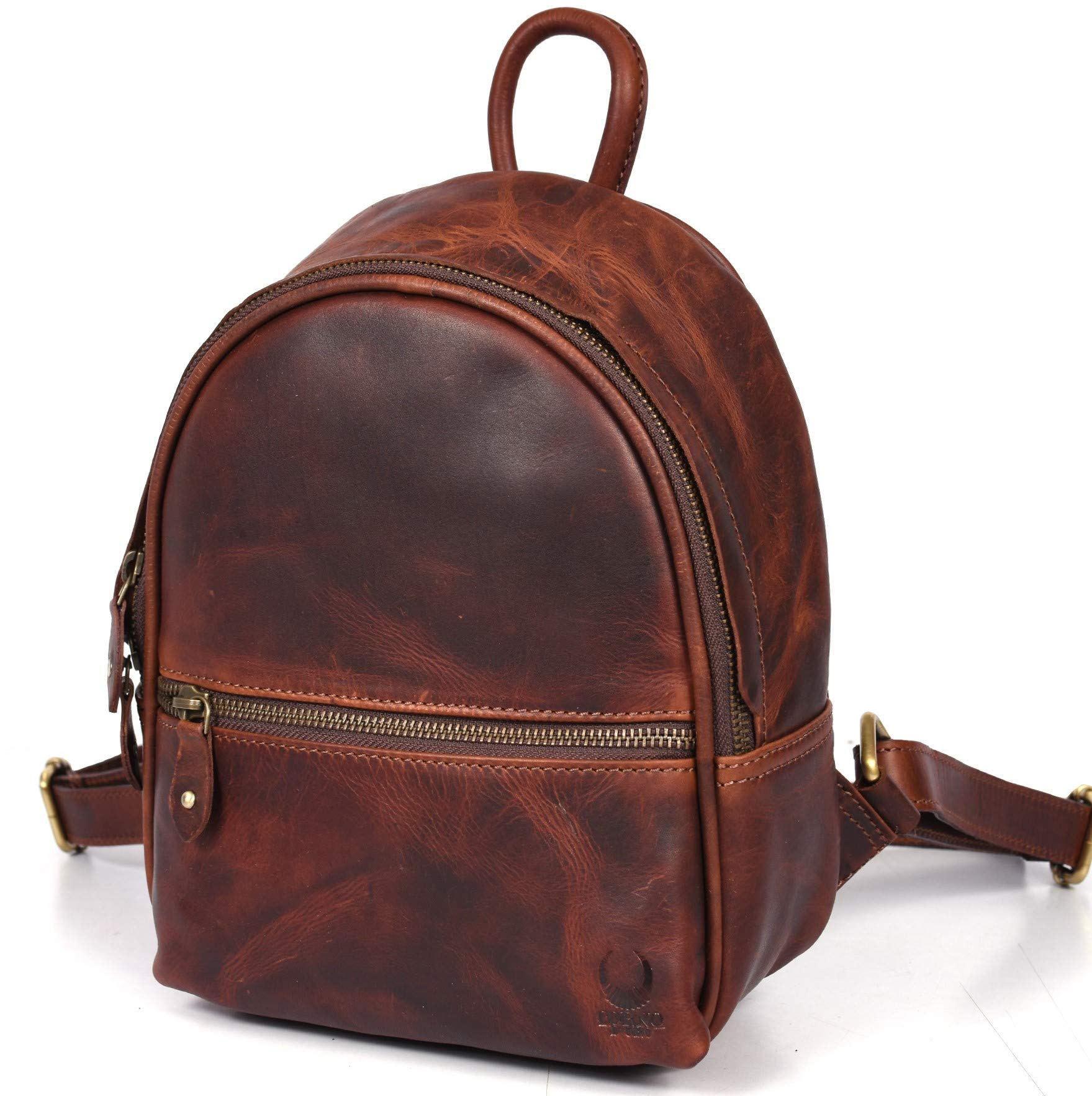Corno d´Oro BP109B Women's Leather Backpack, Small, Handmade Leather Backpack, Vintage Mini Elegant, City Backpack, Daypack, Brown, brown, S, Rucksack