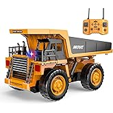 MNJCK Remote Control Dump Truck Toy, 13-Channel Rc Construction Vehicles with Metal Bed & Light, 2.4GHz RC Truck for Kids Boy