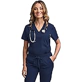 Green Town Scrubs for Women - Tuck-in V-Neck Scrub Top, Stretch Fabric, Lightweight, Easy Care