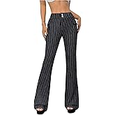 Milumia Women's Y2k Striped Flare Leggings Elastic Low Waist Dressy Bell Bottom Pants with Pockets