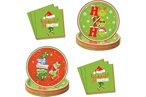 GUASS Christmas Party Plates and Napkins Table Decorations - 32 Pack Christmas Paper Plates Party Decorations Dinnerware Set for Xmas Holiday Birthday Baby Shower Party Favors, Serve 16