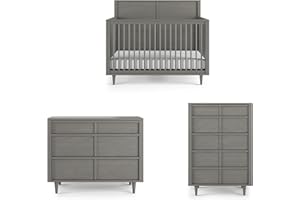 Child Craft Surrey Hill Crib, Dresser and Chest Nursery Set, 3-Piece, Includes 4-in-1 Convertible Crib, Dresser, and Chest, Grows with Your Baby (Lunar Gray)