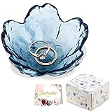 Blue Flower Glass Ring Dish Jewelry Tray Ring