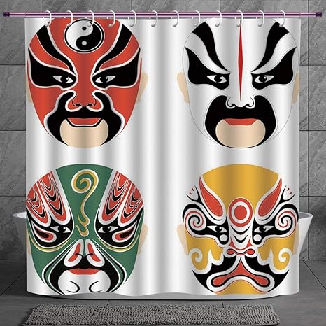 Polyester Shower Curtain 2 0 Kabuki Mask Decoration Cultural
