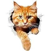 3D Cat Peeking Car Stickers, 5.5-Inch Self-Adhesive Vinyl 2-Pack, Cute Orange Ginger Cat Car Decals and Bumper Stickers for Vehicles, Laptop, Motorcycle, Refrigerator, Glossy Durable Finish